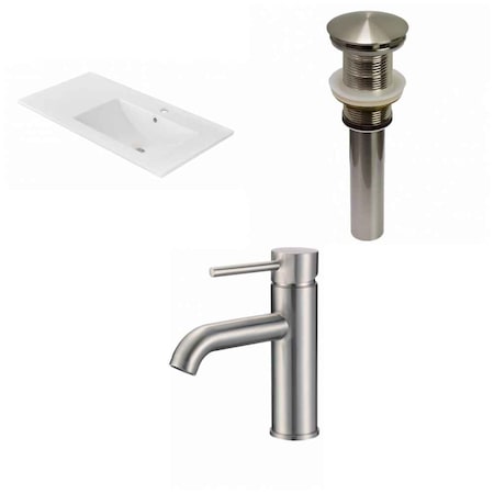American Imaginations 35.5-in. W 1 Hole Ceramic Top Set In White Color - Drain Incl. AI-33004